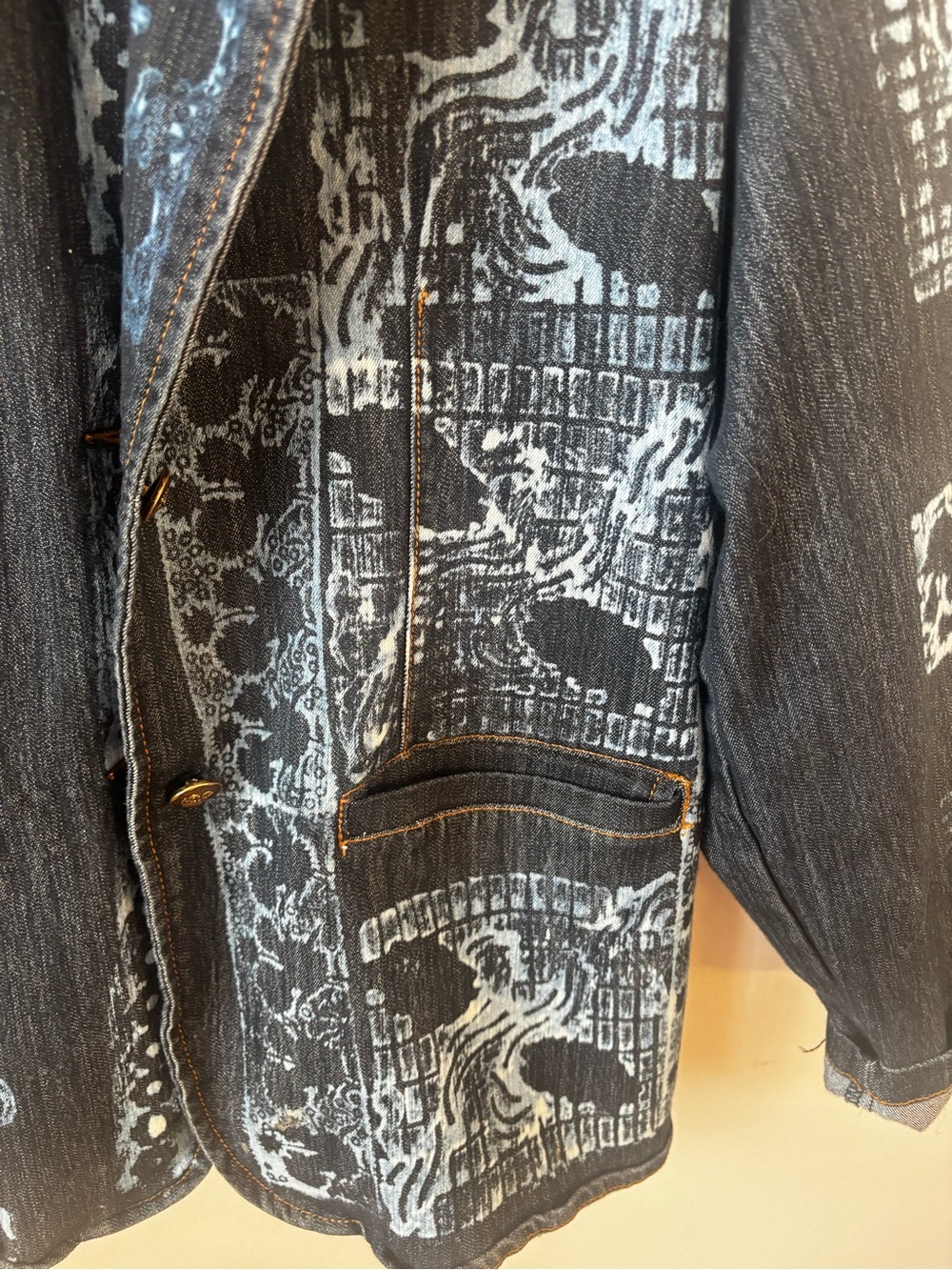 blue Patterned Denim Jacket - Picture 4 of 13